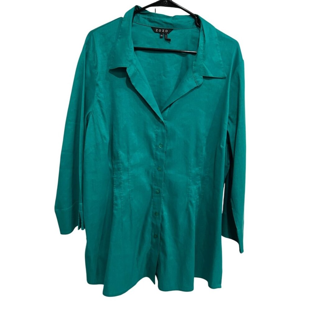 Zozo Teal Button-Up Long Sleeve Blouse Womens Top Sz 2X